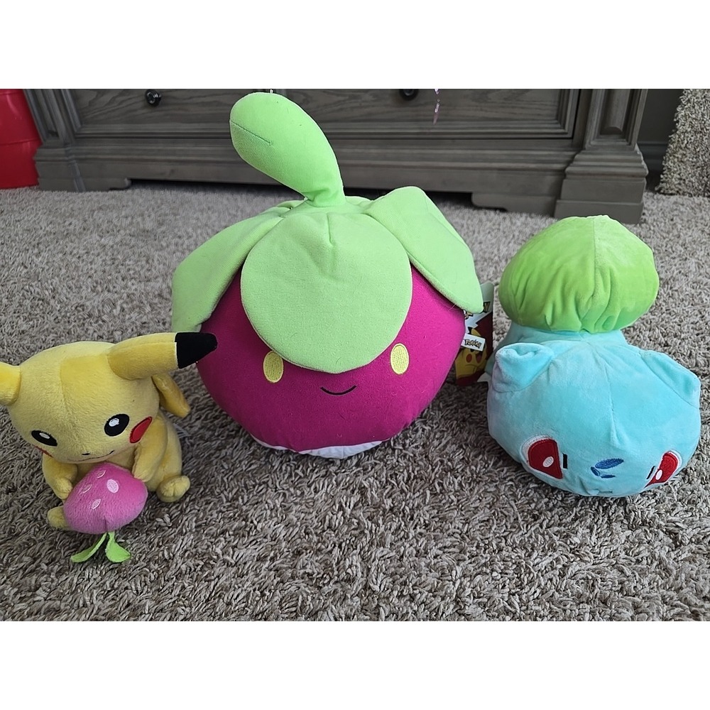 Toy Factory 14in Pokemon Bounsweet & 8in Bulbasaur 8in Pikachu Plush